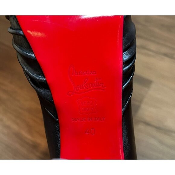 Christian Louboutin Lady Gres Black Leather Peep-Toe Platforms Heels Women 10 - Picture 12 of 13